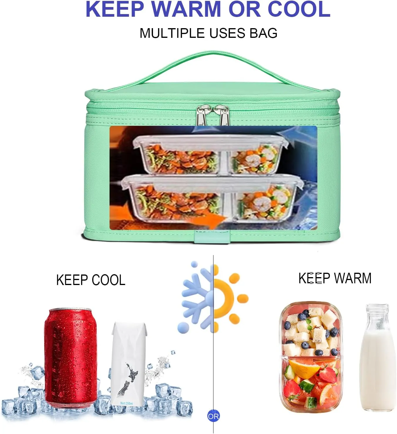 NOL Natural Organic Lifestyle Small Lunch Bag Mini Lunch Box Insulated Lunch Bag for Men/Women Leakproof Cooler Tote Bag Lightweight Nylon Waterproof Lunch Box For Work,Mint green