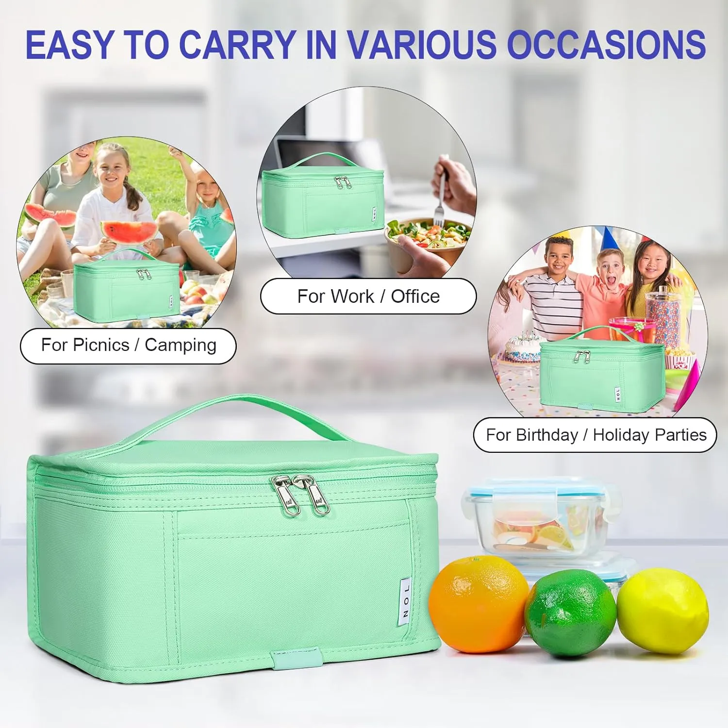 NOL Natural Organic Lifestyle Small Lunch Bag Mini Lunch Box Insulated Lunch Bag for Men/Women Leakproof Cooler Tote Bag Lightweight Nylon Waterproof Lunch Box For Work,Mint green