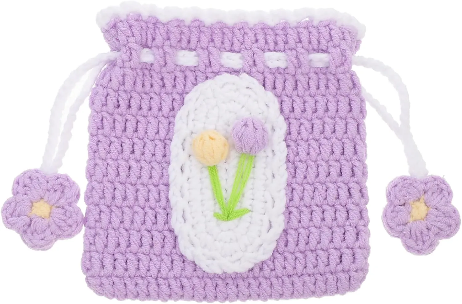 NOLITOY Ladies Crochet Purse Coin Bag Drawstring Fashionable Yarn Coin Holder Pouch Compact Travel Wallet