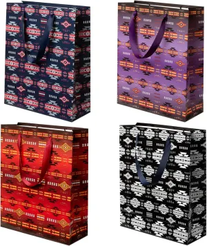 Nu Trend Southwest Gift Bags Assorted Sizes, Reusable 4 Piece Paper Gift Bags Bulk for Xmas Holiday Wedding Team Presents with Handles Medium/Large/Extra Large