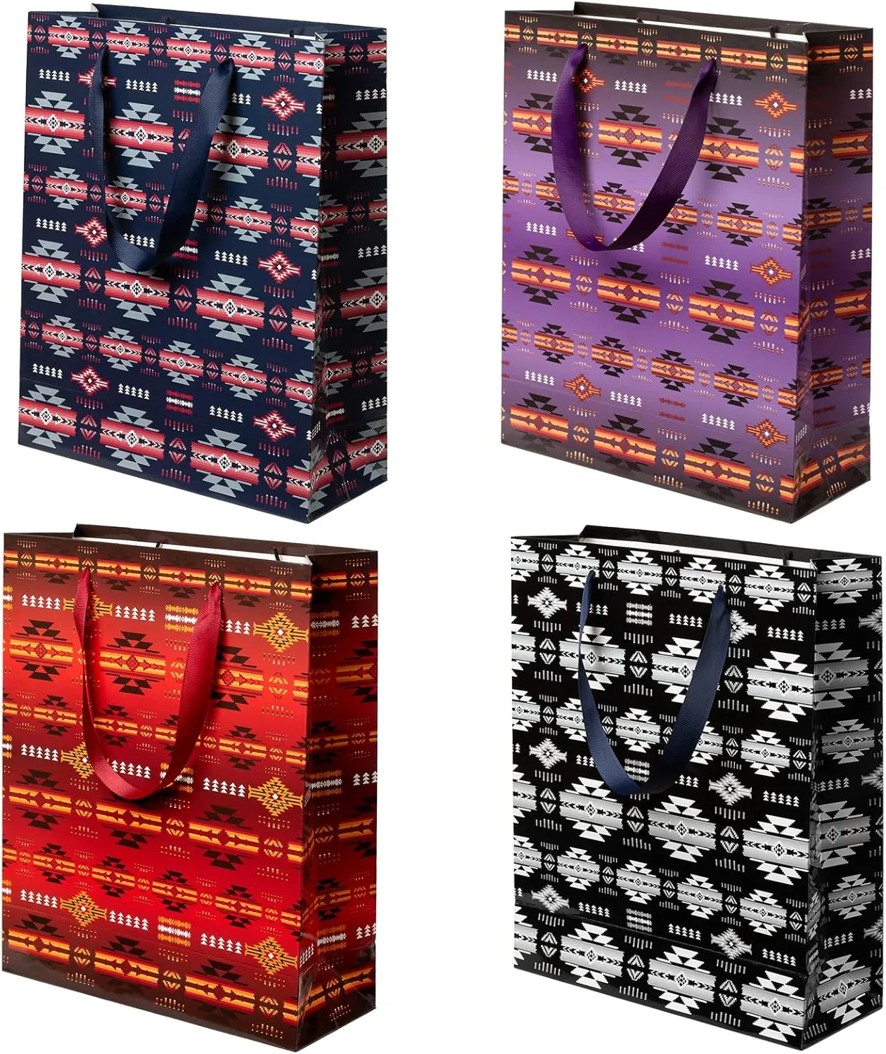 Nu Trend Southwest Gift Bags Assorted Sizes, Reusable 4 Piece Paper Gift Bags Bulk for Xmas Holiday Wedding Team Presents with Handles Medium/Large/Extra Large