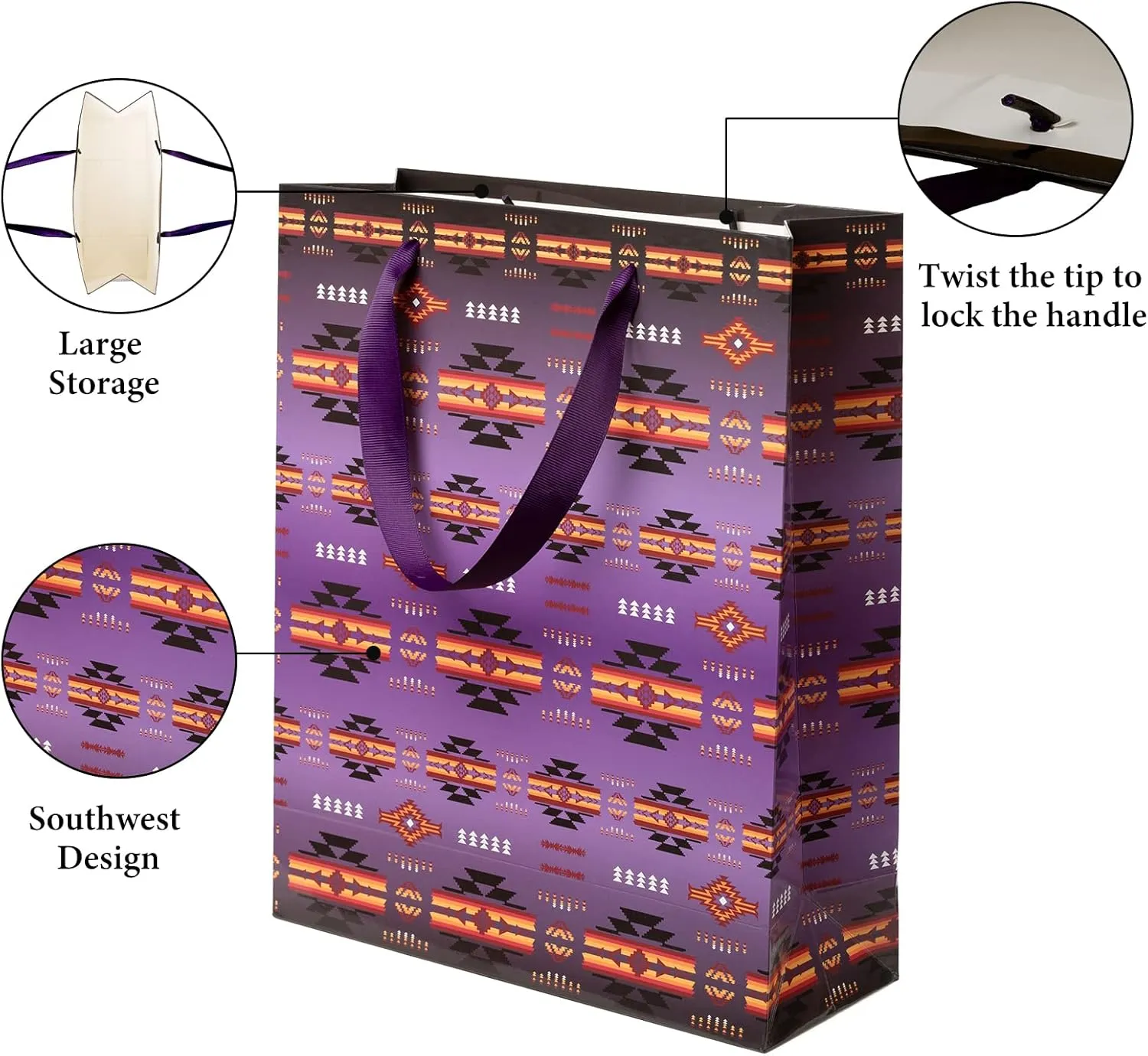 Nu Trend Southwest Gift Bags Assorted Sizes, Reusable 4 Piece Paper Gift Bags Bulk for Xmas Holiday Wedding Team Presents with Handles Medium/Large/Extra Large