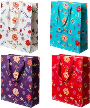 Nu Trend Southwest Gift Bags Assorted Sizes, Reusable 4 Piece Paper Gift Bags Bulk for Xmas Holiday Wedding Team Presents with Handles Medium/Large/Extra Large