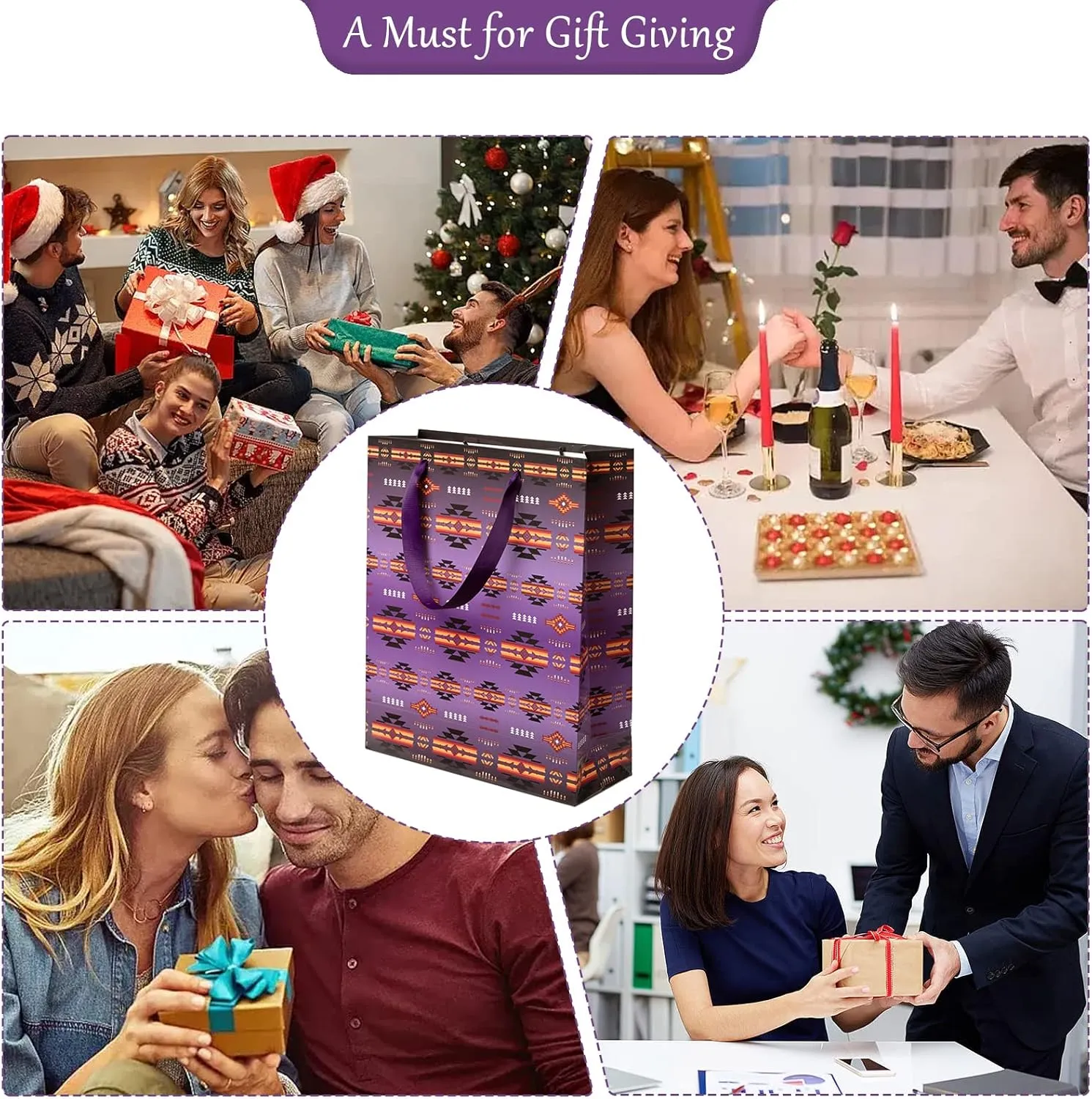 Nu Trend Southwest Gift Bags Assorted Sizes, Reusable 4 Piece Paper Gift Bags Bulk for Xmas Holiday Wedding Team Presents with Handles Medium/Large/Extra Large