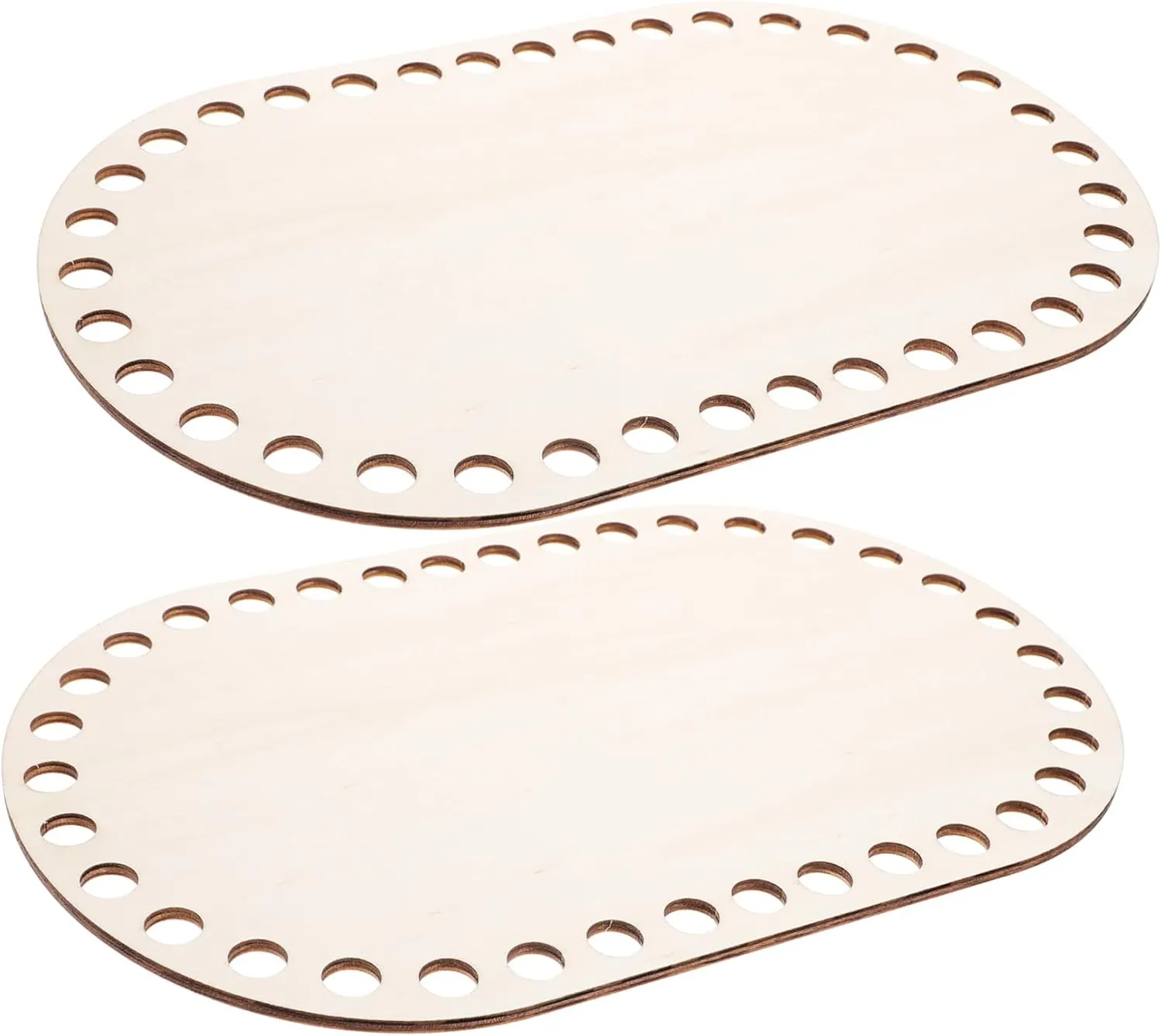 NUOBESTY 2pcs Wooden Basket Bottoms Crochet Basket Bottoms DIY Craft Bases Pre-drilled Holes for Bag Making