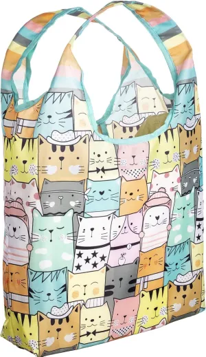 O-WITZ Reusable Grocery Bags | Vibrant Tote Bag For Groceries, Gym, Office, Beach Gear, Toys & More | Washable Design With Large Handles For Maximum Convenience | Folds Into A Small Pouch, Cat