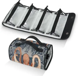 Ocean Animal Octopus Travel Toiletry Bag Clear Cosmetic Bag Organizer Waterproof Foldable Makeup Bag with 4 PVC Pouches Travel Organizer Bags for Luggage Business Trip