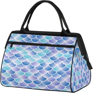 Ocean Colorful Mermaid Scales Travel Duffel Bag Gym Tote Bag for Women Men Waterproof Weekend Overnight Bag Carry On Tote Luggage with Pocket Personal Item Bags Sports Bag fit Travel Sports Gym Yoga
