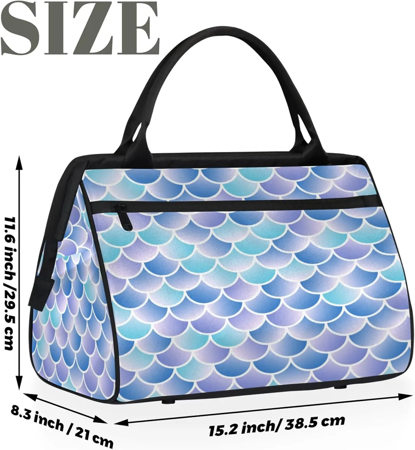 Ocean Colorful Mermaid Scales Travel Duffel Bag Gym Tote Bag for Women Men Waterproof Weekend Overnight Bag Carry On Tote Luggage with Pocket Personal Item Bags Sports Bag fit Travel Sports Gym Yoga