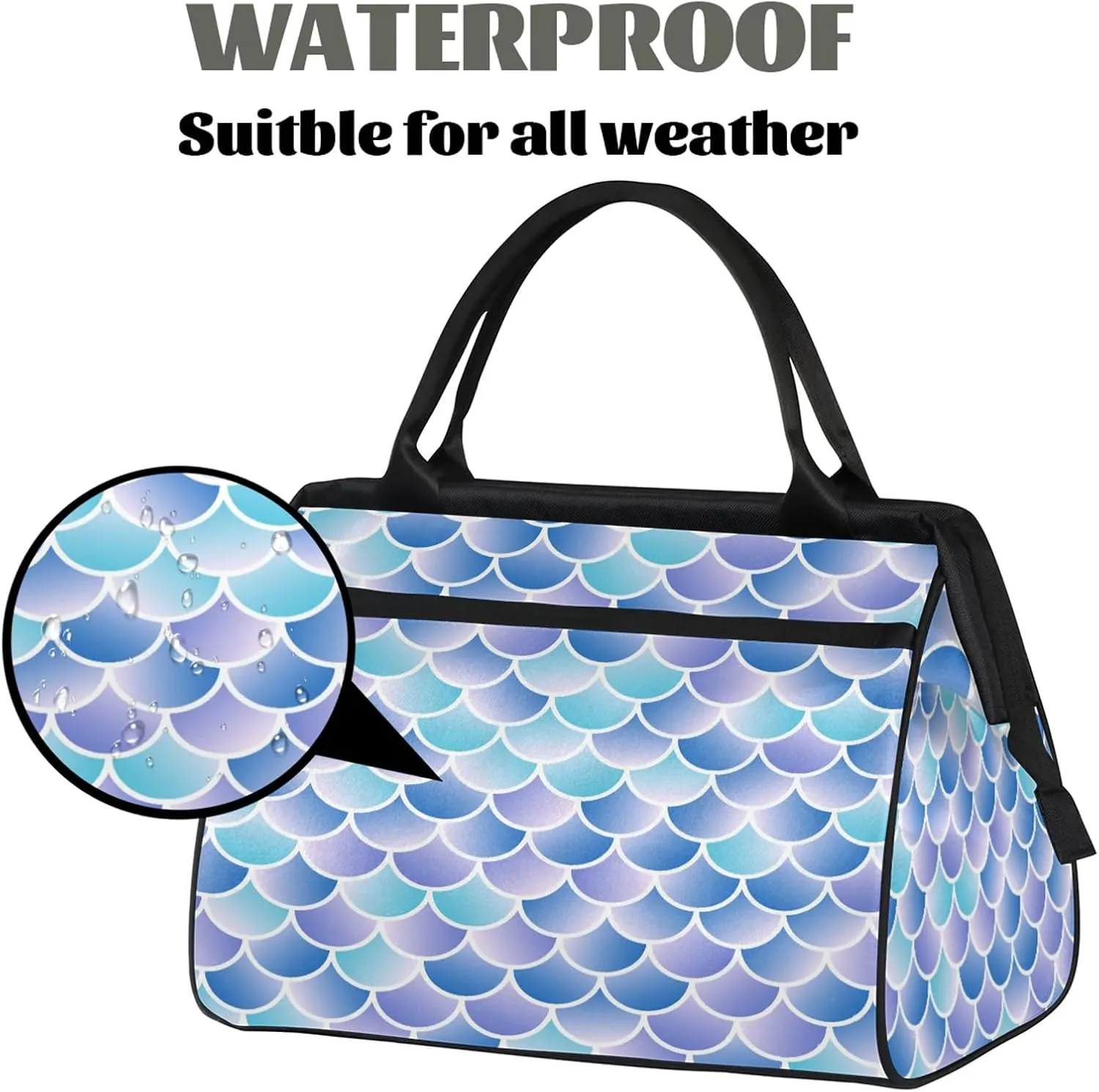 Ocean Colorful Mermaid Scales Travel Duffel Bag Gym Tote Bag for Women Men Waterproof Weekend Overnight Bag Carry On Tote Luggage with Pocket Personal Item Bags Sports Bag fit Travel Sports Gym Yoga