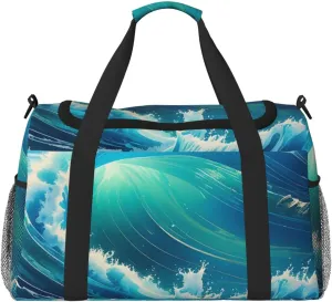 Ocean Symphony Print Travel Duffel Bag for Men & Women, Foldable Travel Bags and Spacious Weekender Tote Bag for Storage Toiletry Luggage Personal Item
