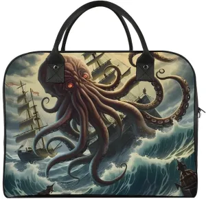 Octopus Monster Storm Waves and Sailors Ship Travel Duffel Bag Weekender Overnight Shoulder Bags Luggage Carrying Tote for Men Women