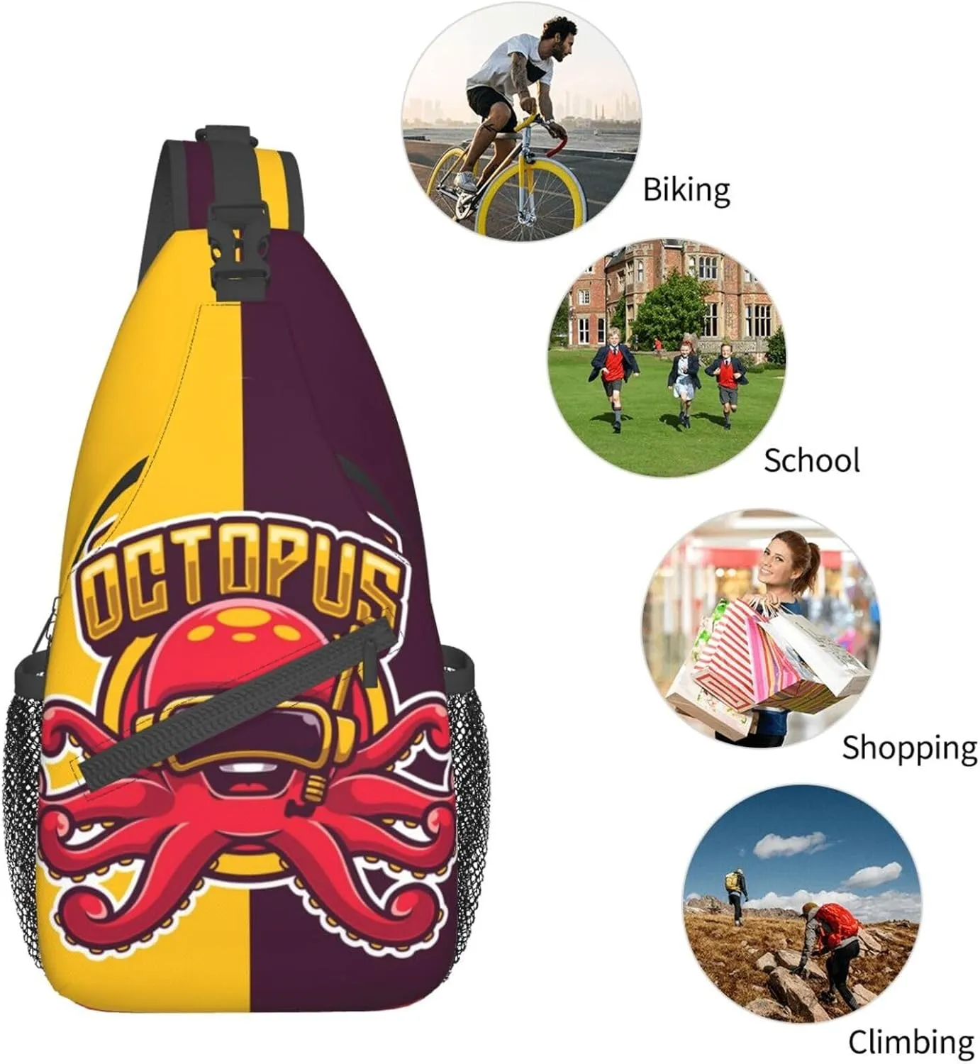 Octopus Sling Backpack Chest Bag Crossbody Shoulder Bag Gym Cycling Travel Hiking Daypack For Men Women