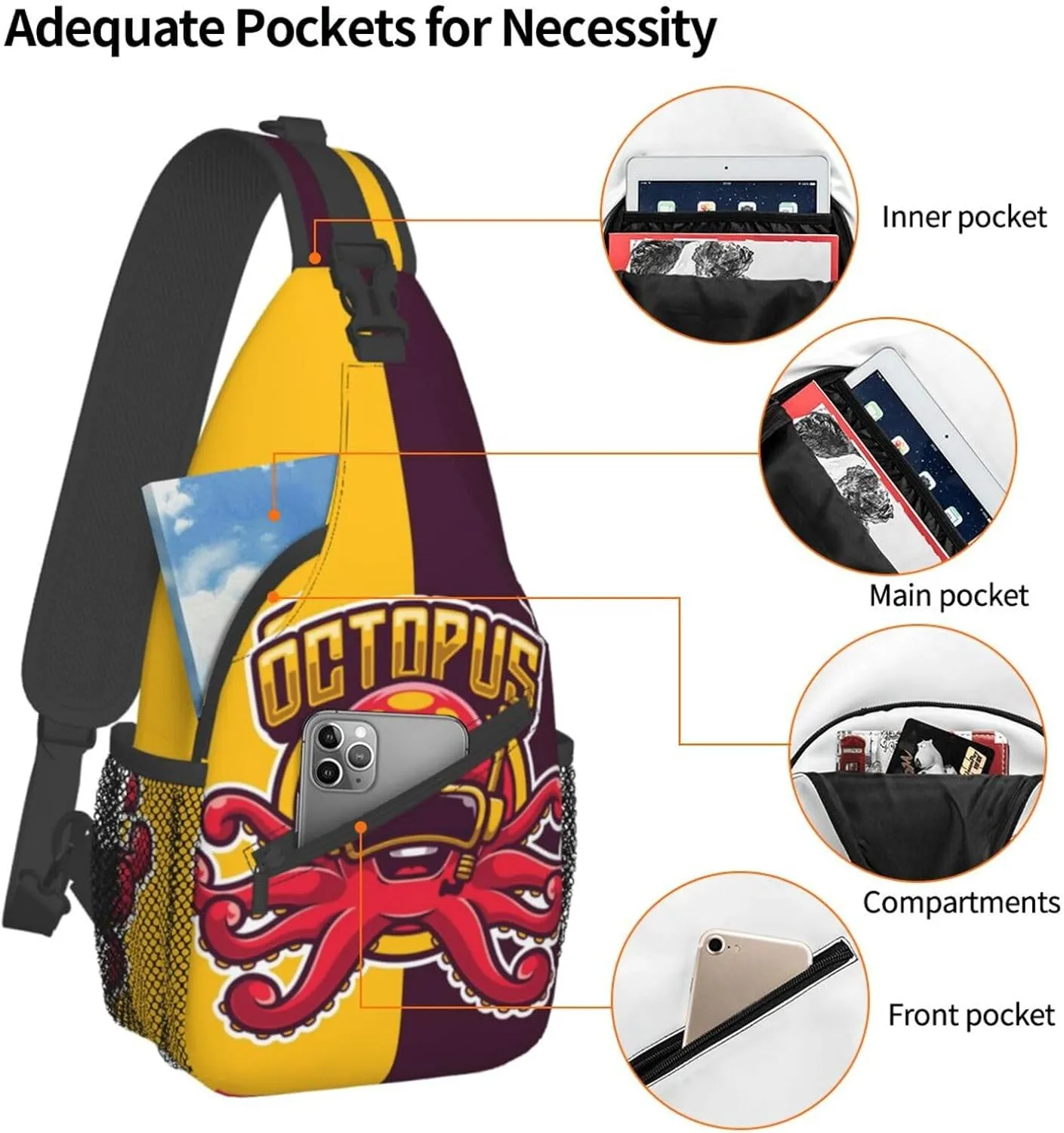 Octopus Sling Backpack Chest Bag Crossbody Shoulder Bag Gym Cycling Travel Hiking Daypack For Men Women