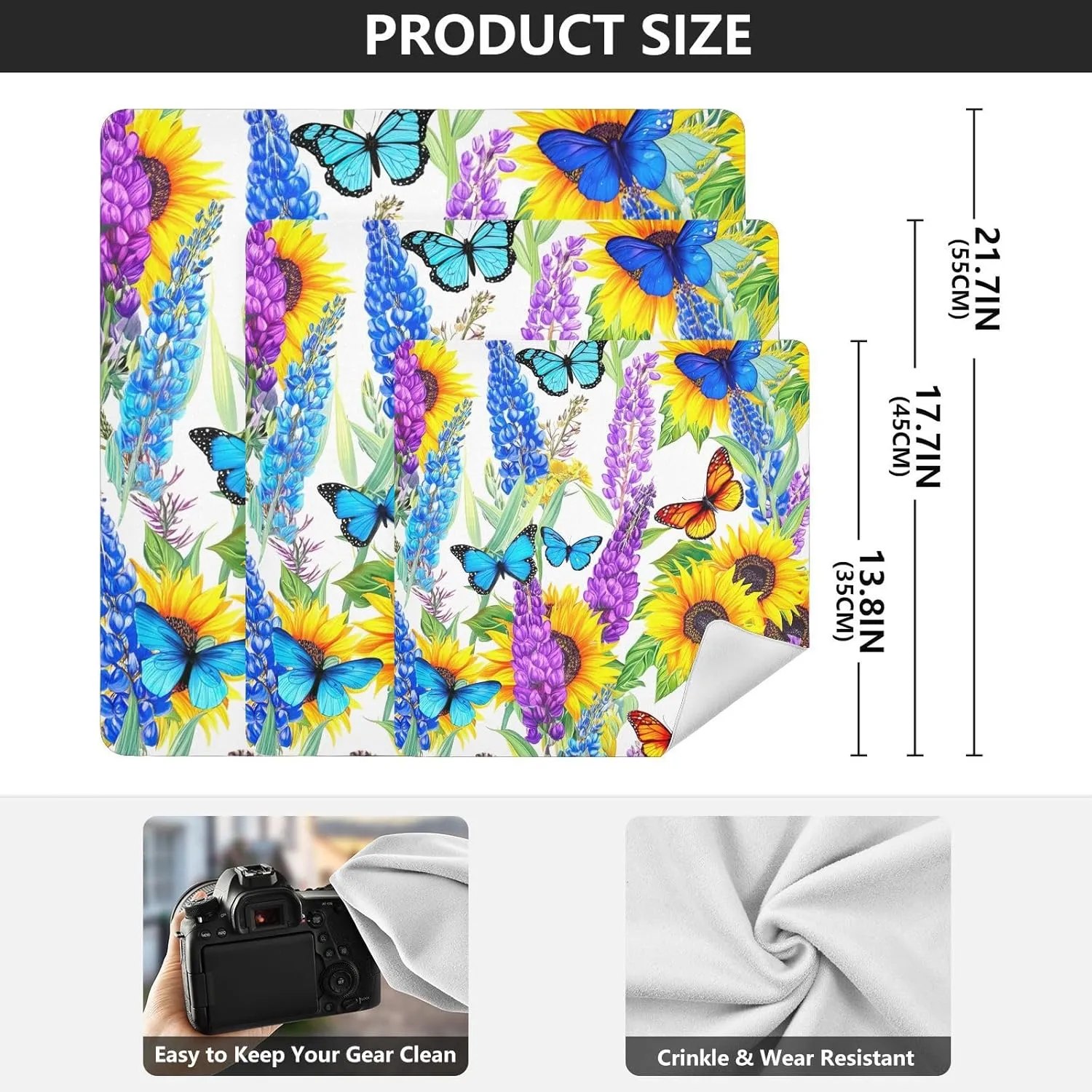 ODAWA Butterflies Sunflowers 21.7"x21.7" Self-adhesive Cloth Camera Lens Wrap Cloth