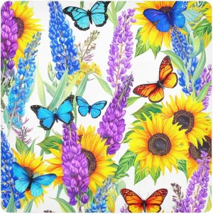 ODAWA Butterflies Sunflowers 21.7"x21.7" Self-adhesive Cloth Camera Lens Wrap Cloth