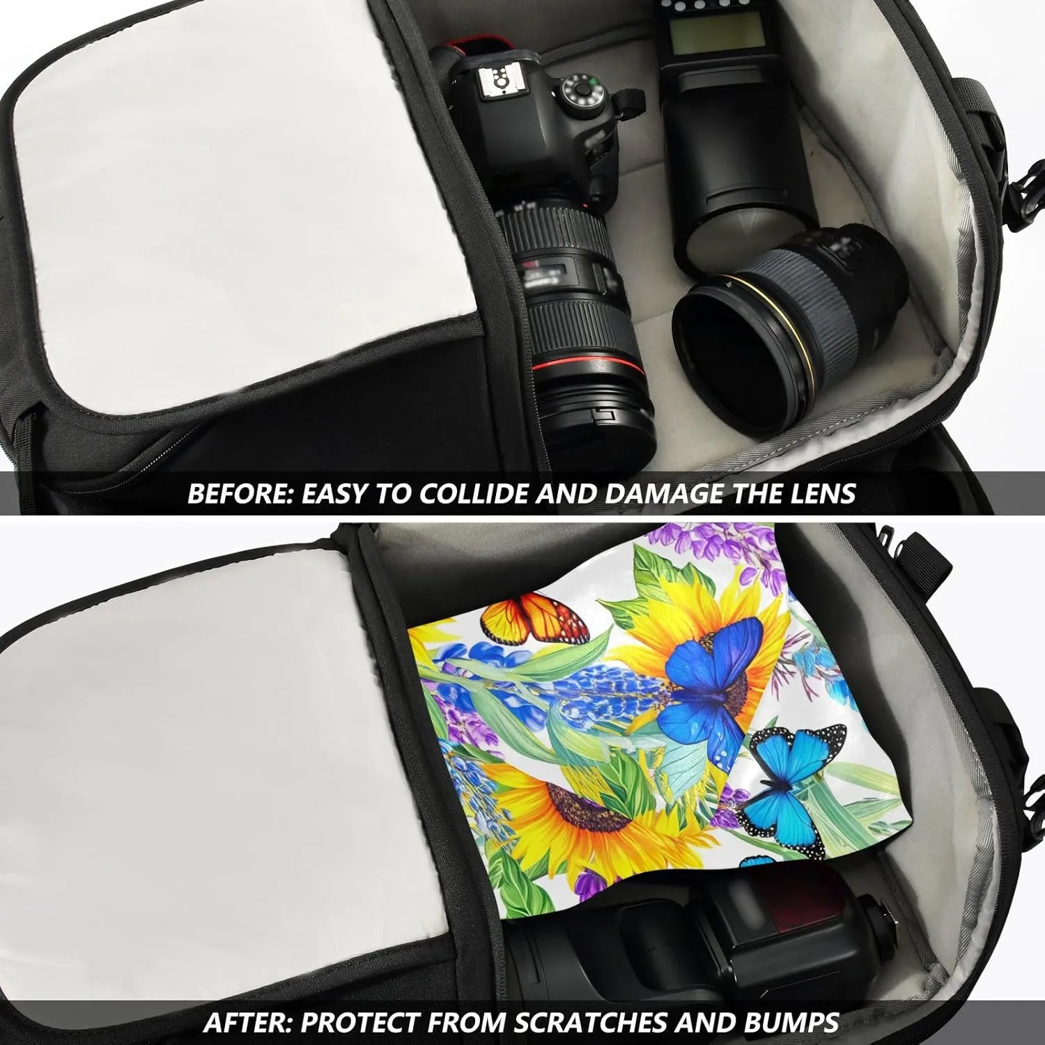 ODAWA Butterflies Sunflowers 21.7"x21.7" Self-adhesive Cloth Camera Lens Wrap Cloth