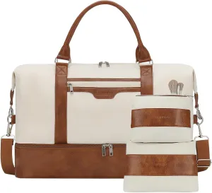 Oeihuivt Weekender Bags for Women - 21 Inch Large Travel Duffel Bag 2-Piece Set with Shoe Compartment, Heavy-Duty Canvas & Leather Carry On Overnight Tote (Airplane Approved)