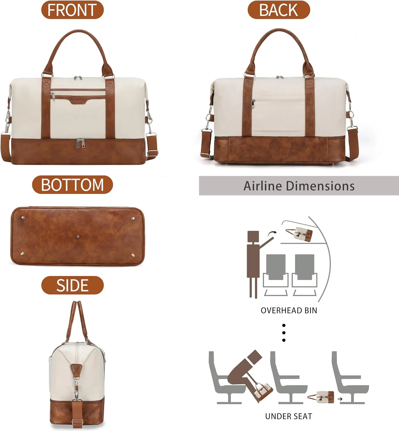 Oeihuivt Weekender Bags for Women - 21 Inch Large Travel Duffel Bag 2-Piece Set with Shoe Compartment, Heavy-Duty Canvas & Leather Carry On Overnight Tote (Airplane Approved)