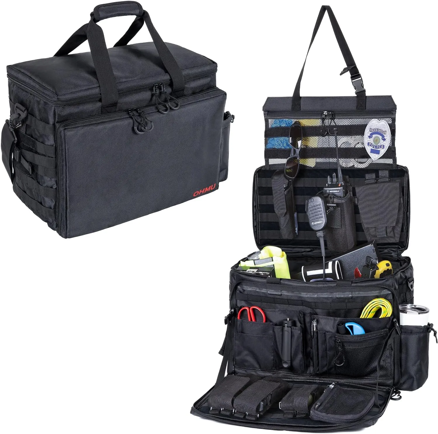 OHMU Patrol Bag Organizer for Law Enforcement Police Gear and Military Grade,Car Front Seat Police Officer Duty Bag with Multiple Storage Space(18" x 13" x 10.5") (patrol bag)