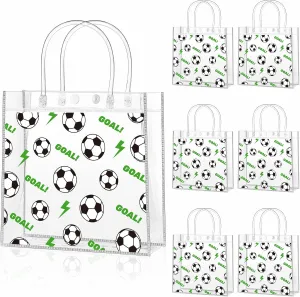 Ohuimrt 24 PCS Clear Plastic Gift Bags with Handles, Soccer Party Favor Sport Snack Bags Bulk for Theam Birthday, 7.87 x 7.87 x 3.15 Inches