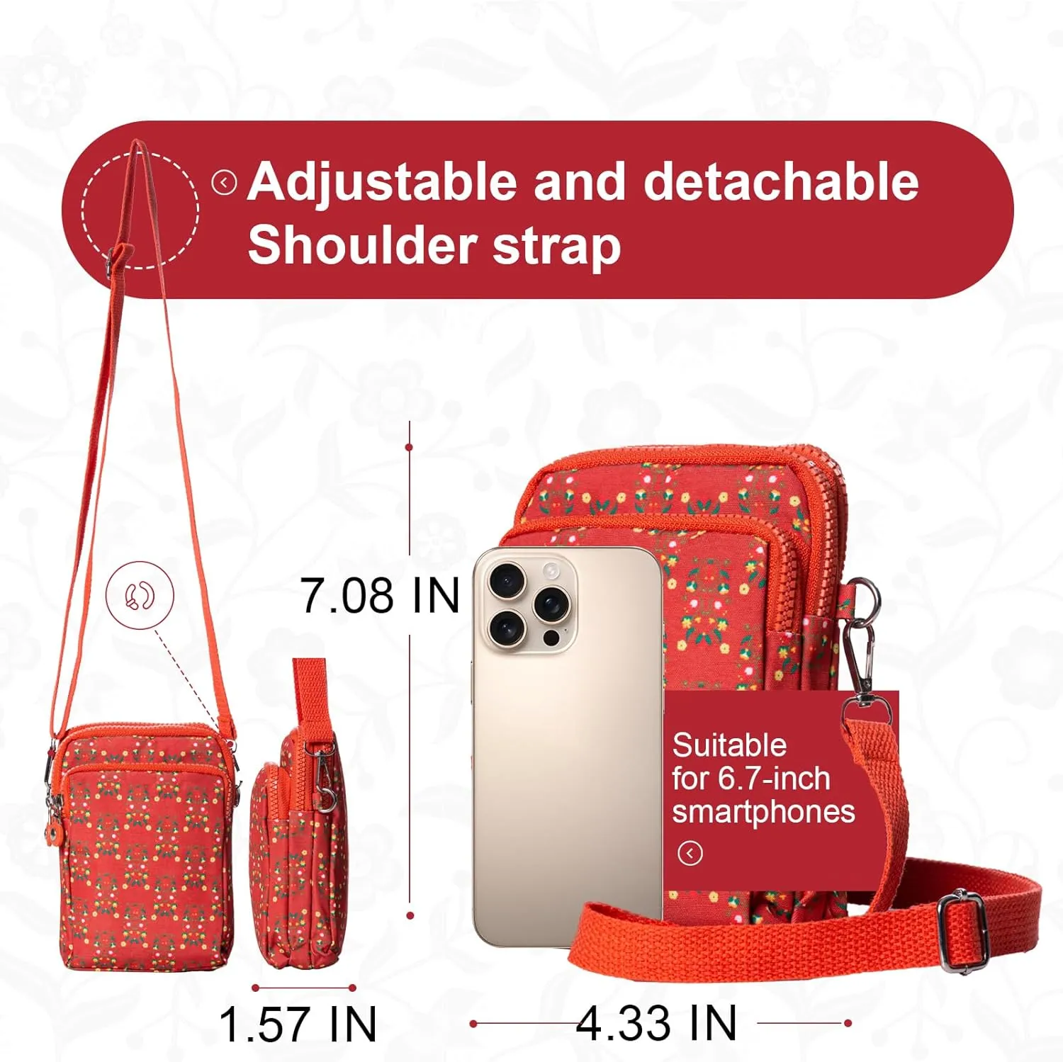 Ojibwe Floral Cell Phone Wallet For Women, Lightweight Small Crossbody Bags, Travel Pouch Shoulder Bag, With Adjustable Strap