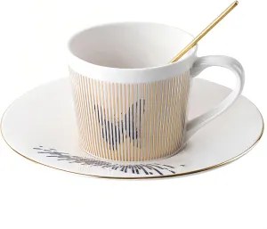 Old Craftsmen's Coffee Cup and Saucer Sets 8.45oz Unique Dynamic Mirage Reflection Tea Cup Luxury Porcelain Mirror Ceramic Mug Gifts for Cappuccino Espresso 250ml Butterfly