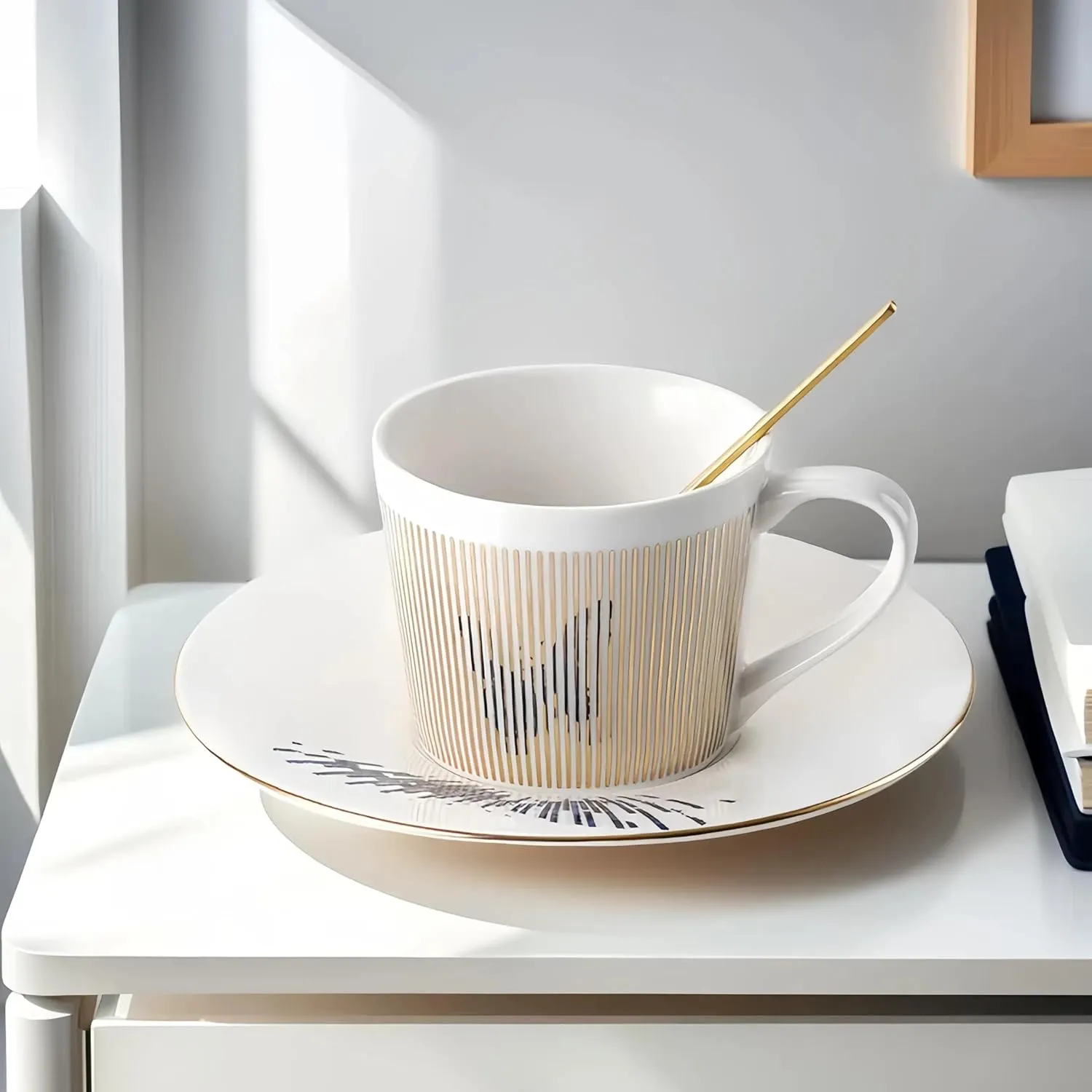 Old Craftsmen's Coffee Cup and Saucer Sets 8.45oz Unique Dynamic Mirage Reflection Tea Cup Luxury Porcelain Mirror Ceramic Mug Gifts for Cappuccino Espresso 250ml Butterfly