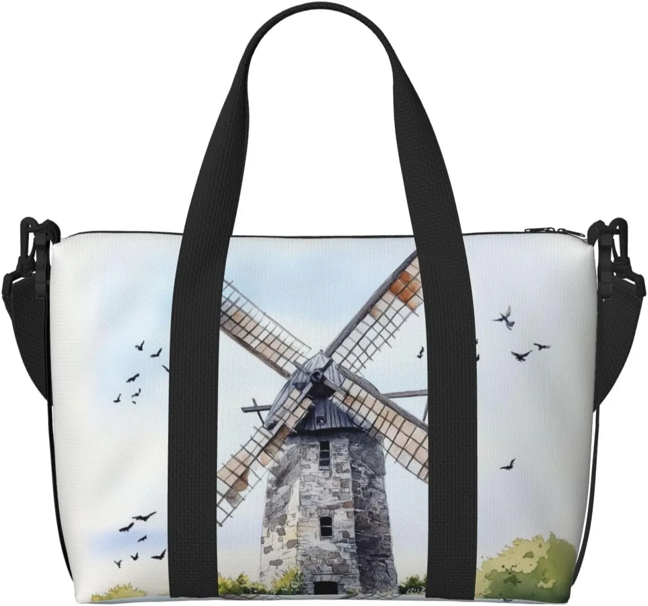 old windmill print Travel Duffel Bag, Sports Tote Gym Bag, Swim Pool Bag Large Shoulder Tote Bag for Beach Weekender