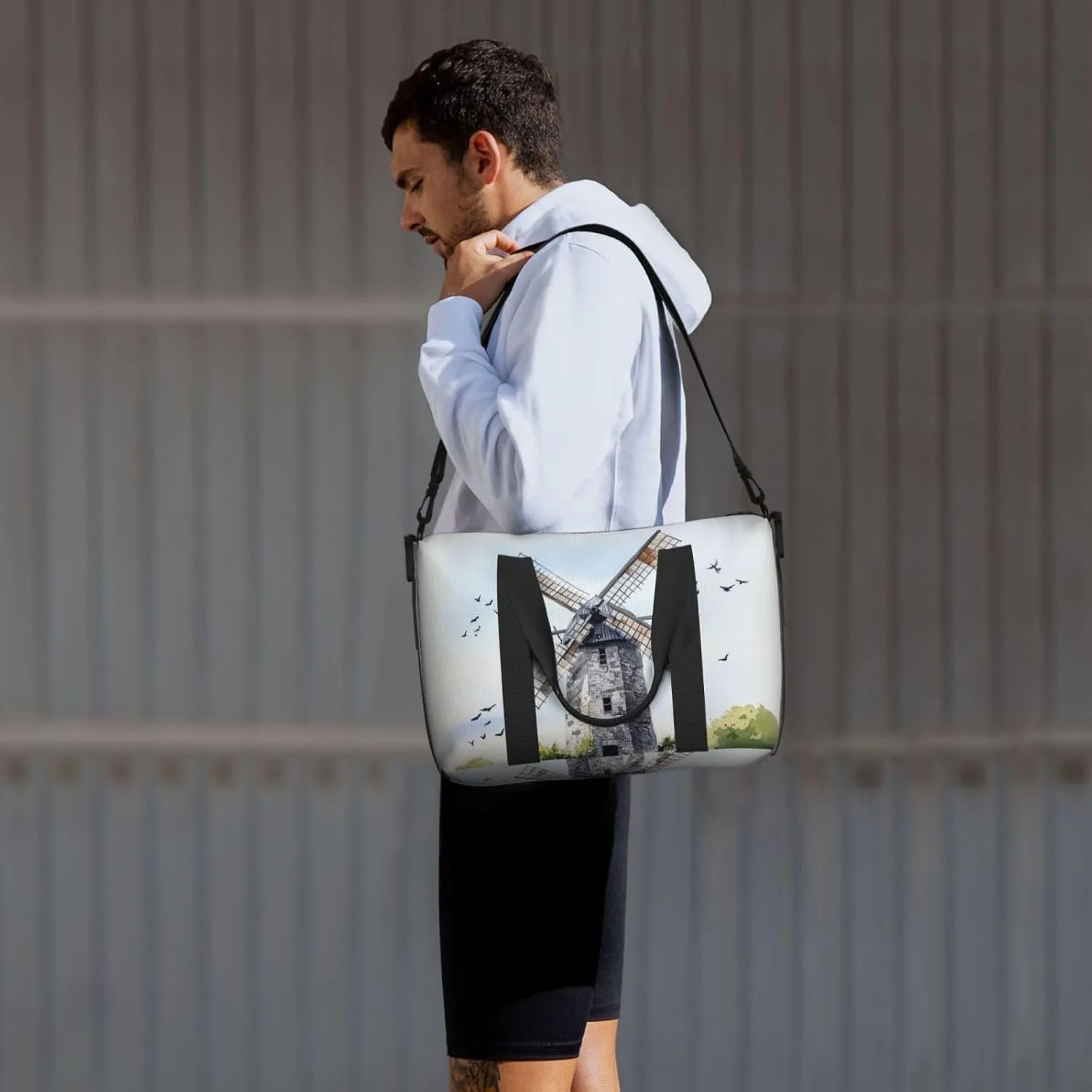 old windmill print Travel Duffel Bag, Sports Tote Gym Bag, Swim Pool Bag Large Shoulder Tote Bag for Beach Weekender