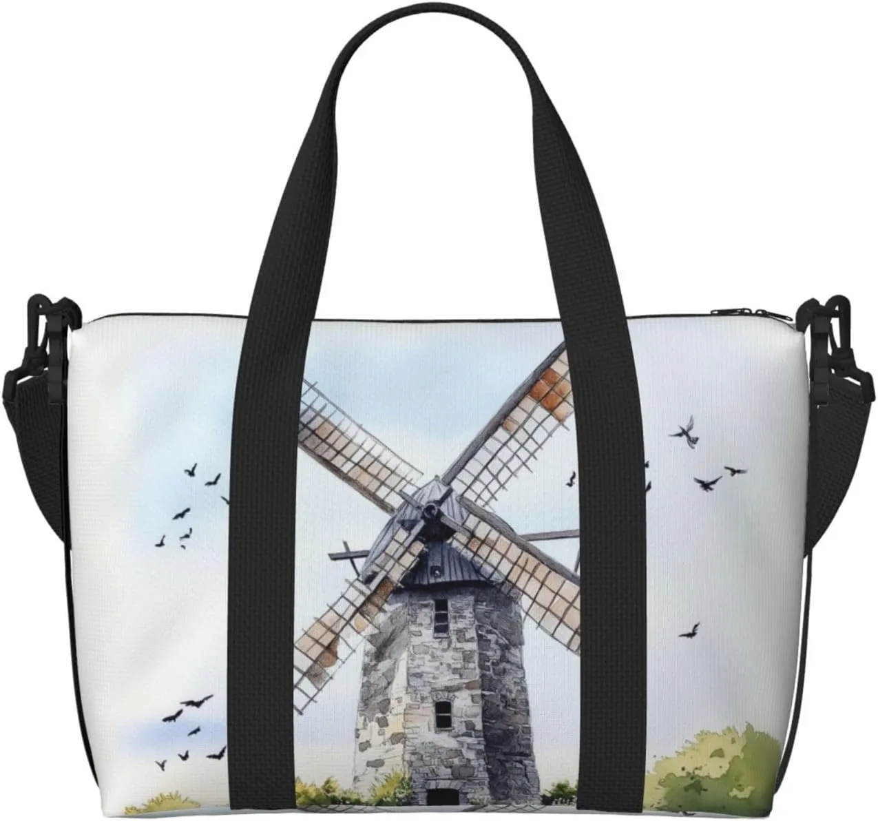 old windmill print Travel Duffel Bag, Sports Tote Gym Bag, Swim Pool Bag Large Shoulder Tote Bag for Beach Weekender