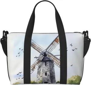 old windmill print Travel Duffel Bag, Sports Tote Gym Bag, Swim Pool Bag Large Shoulder Tote Bag for Beach Weekender