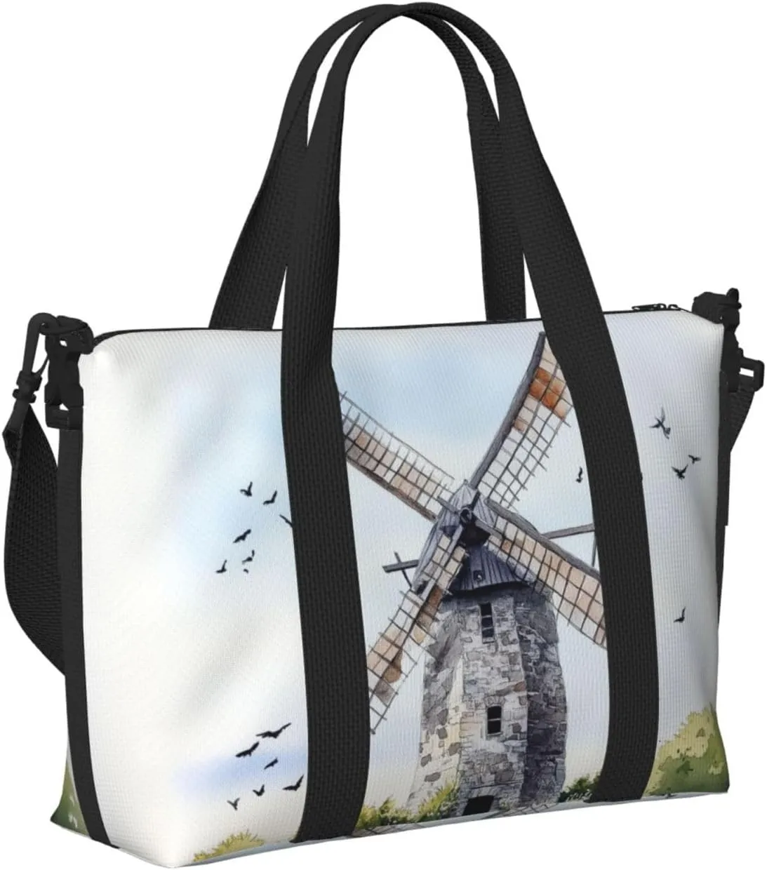 old windmill print Travel Duffel Bag, Sports Tote Gym Bag, Swim Pool Bag Large Shoulder Tote Bag for Beach Weekender