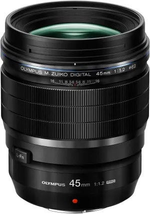 OLYMPUS M.Zuiko Digital ED 45mm F1.2 PRO For Micro Four Thirds System Camera, Ultra Bright F1.2 lens, Weather Sealed Design, MF Clutch, L-Fn Button