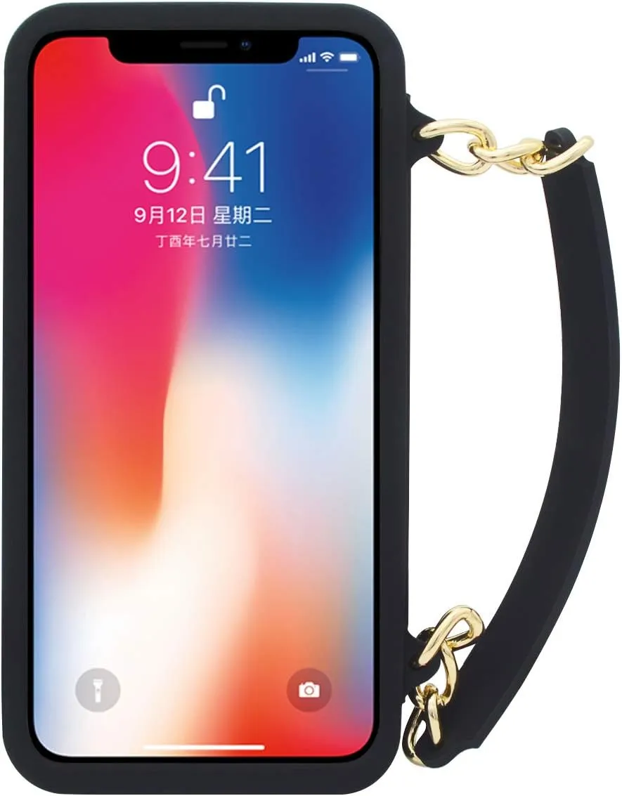 Omio for iPhone 11 Handbag Case with Card Holder Wrist Lanyard Soft Silicone Shell for iPhone 11 Wallet Case for Women with Strap Shockproof Drop Protection Noble Luxury Cover for iPhone 11 Case Black