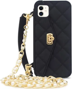 Omio for iPhone 11 Handbag Case with Card Holder Wrist Lanyard Soft Silicone Shell for iPhone 11 Wallet Case for Women with Strap Shockproof Drop Protection Noble Luxury Cover for iPhone 11 Case Black