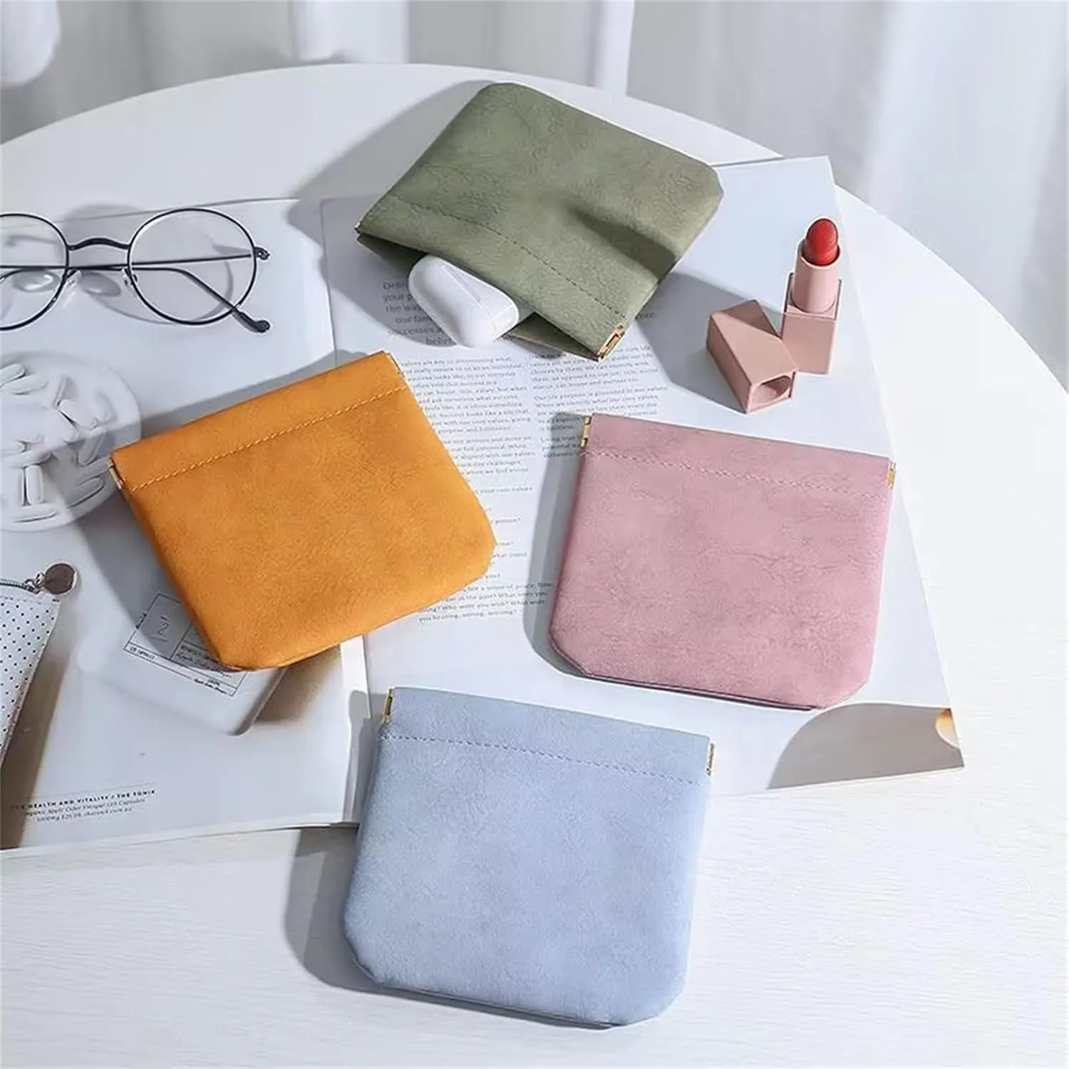 Onavee Purse Pouches, Pouchic Snap Closure Pouches, Pouchic - Personalized Snap Closure Leather Organizer Pouch -square: Pink Blue