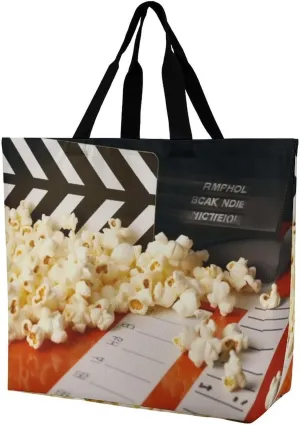 One Shoulder Shopping Bag, Cinema Clapboard And Popcorn Print Shoulder Shopping Bag,ladies Casual Work Bag for Shopping,travel And Work, 40x40x16cm, Style
