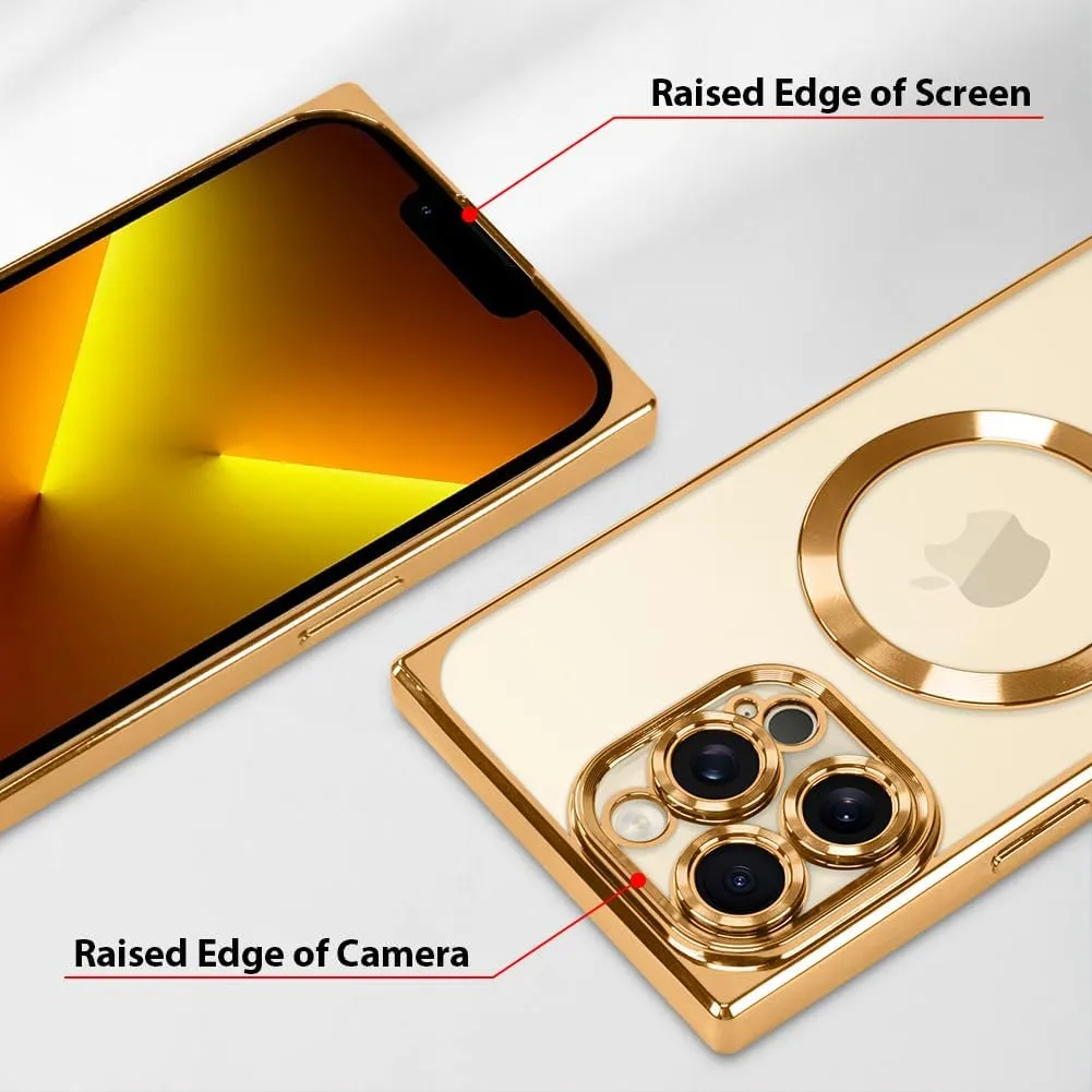 OOK Magnetic Case Made for iPhone 13 Pro Max (6.7 Inch) (Compatible with MagSafe) Clear Phone Cover with Screen Protector Soft TPU Anti-Scratch Shockproof Protective Case for Women Men - Gold