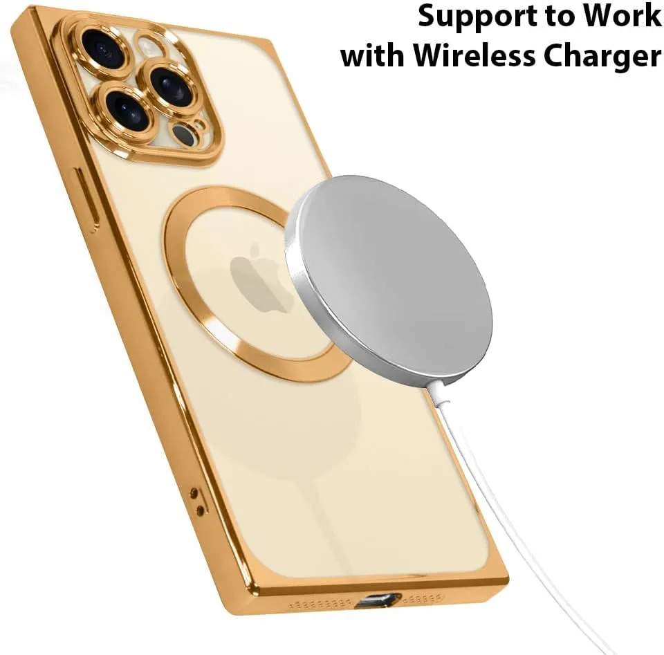 OOK Magnetic Case Made for iPhone 13 Pro Max (6.7 Inch) (Compatible with MagSafe) Clear Phone Cover with Screen Protector Soft TPU Anti-Scratch Shockproof Protective Case for Women Men - Gold