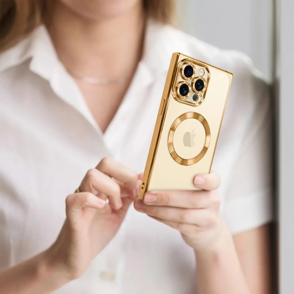 OOK Magnetic Case Made for iPhone 13 Pro Max (6.7 Inch) (Compatible with MagSafe) Clear Phone Cover with Screen Protector Soft TPU Anti-Scratch Shockproof Protective Case for Women Men - Gold