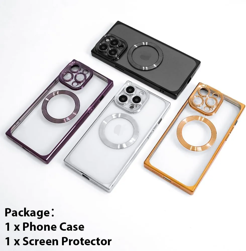 OOK Magnetic Case Made for iPhone 13 Pro Max (6.7 Inch) (Compatible with MagSafe) Clear Phone Cover with Screen Protector Soft TPU Anti-Scratch Shockproof Protective Case for Women Men - Gold