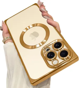 OOK Magnetic Case Made for iPhone 13 Pro Max (6.7 Inch) (Compatible with MagSafe) Clear Phone Cover with Screen Protector Soft TPU Anti-Scratch Shockproof Protective Case for Women Men - Gold