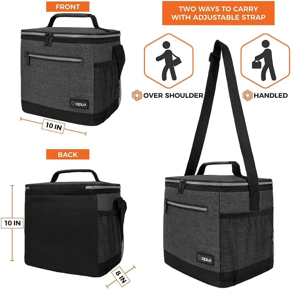 opux Extra Large Insulated Lunch Box Men Women, Lunch Bag for Work, Leakproof Soft Cooler Tote Adult, Lunch Pail, Picnic Beach Collapsible Food Bag with Shoulder Strap, Charcoal