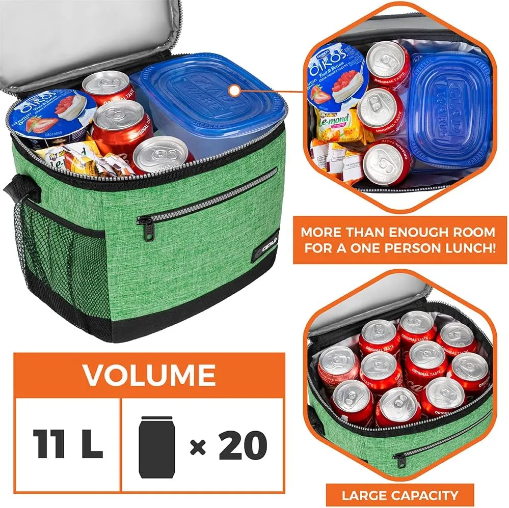 opux Extra Large Insulated Lunch Box Men Women, Lunch Bag for Work, Leakproof Soft Cooler Tote Adult, Lunch Pail, Picnic Beach Collapsible Food Bag with Shoulder Strap, Heather Green