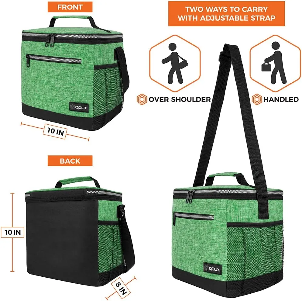 opux Extra Large Insulated Lunch Box Men Women, Lunch Bag for Work, Leakproof Soft Cooler Tote Adult, Lunch Pail, Picnic Beach Collapsible Food Bag with Shoulder Strap, Heather Green