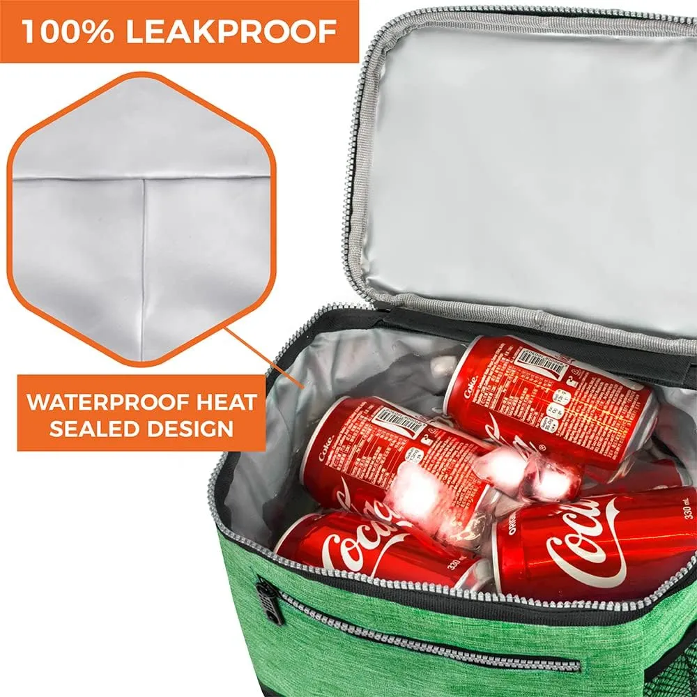 opux Extra Large Insulated Lunch Box Men Women, Lunch Bag for Work, Leakproof Soft Cooler Tote Adult, Lunch Pail, Picnic Beach Collapsible Food Bag with Shoulder Strap, Heather Green