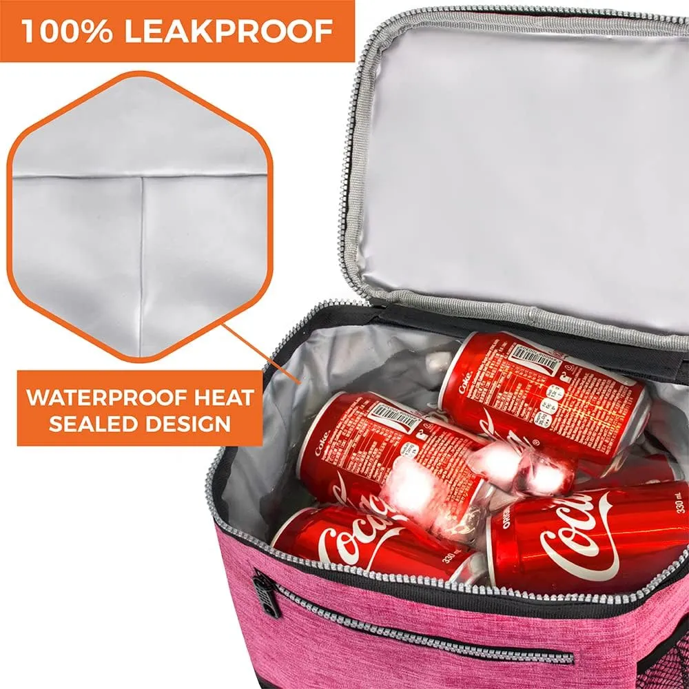 opux Extra Large Insulated Lunch Box Men Women, Lunch Bag for Work, Leakproof Soft Cooler Tote Adult, Lunch Pail, Picnic Beach Collapsible Food Bag with Shoulder Strap, Pink