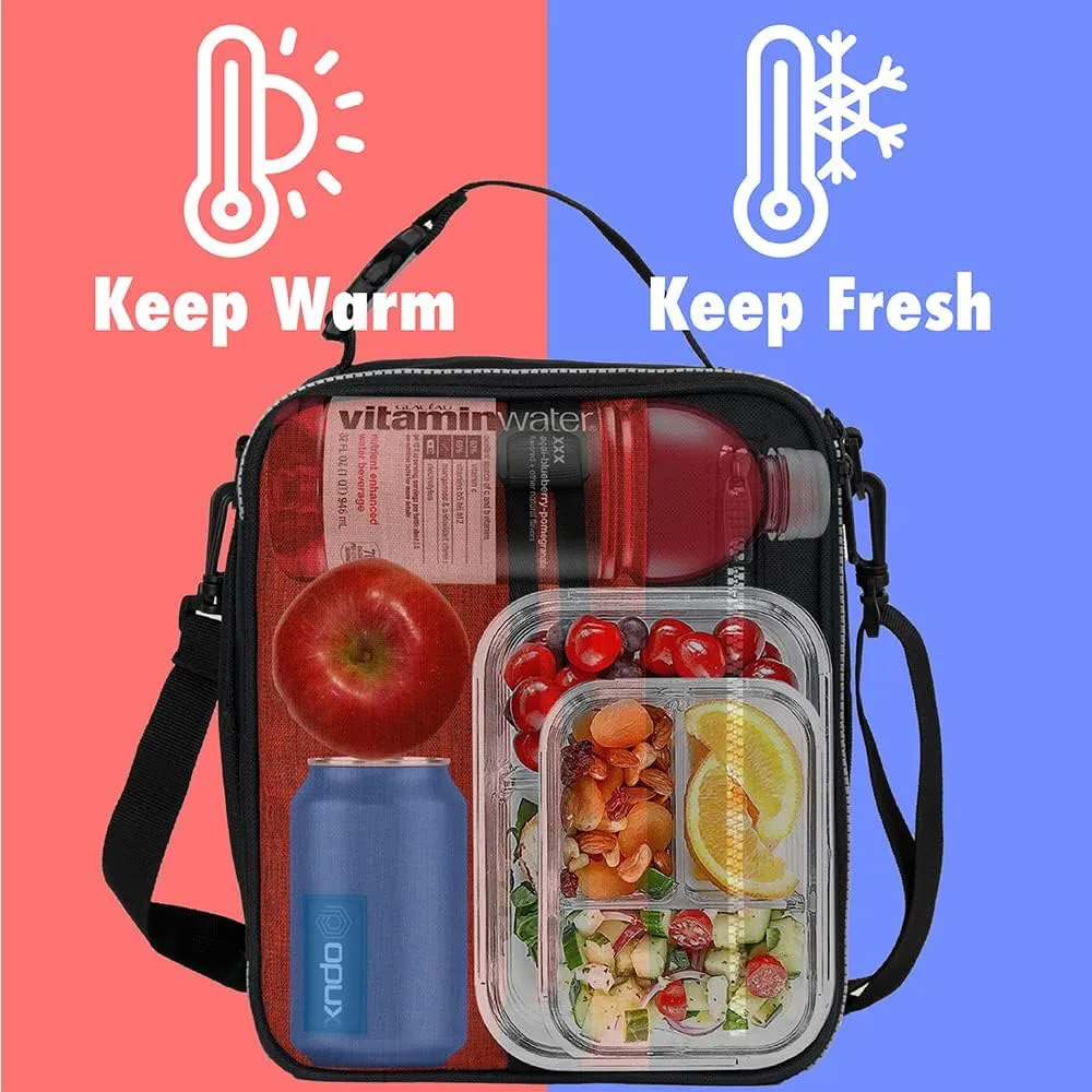 opux Insulated Lunch Box for Men Women Adult, Compact Lunch Bag for Kids Boy Girl Teen, Soft Lunch Cooler Bag for Work School, Leakproof Lunchbox Lunch Pail with Clip-on Buckle, Heather Red