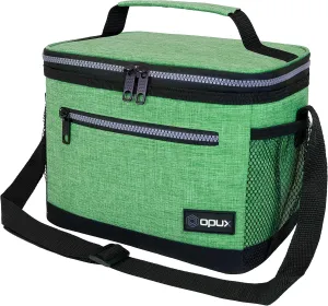opux Insulated Lunch Box Men Women, Lunch Bag for Work School, Leakproof Soft Cooler Tote Adult, Large Lunch Pail Kids Boys Girls, Picnic Beach Food Bag with Shoulder Strap, Heather Green